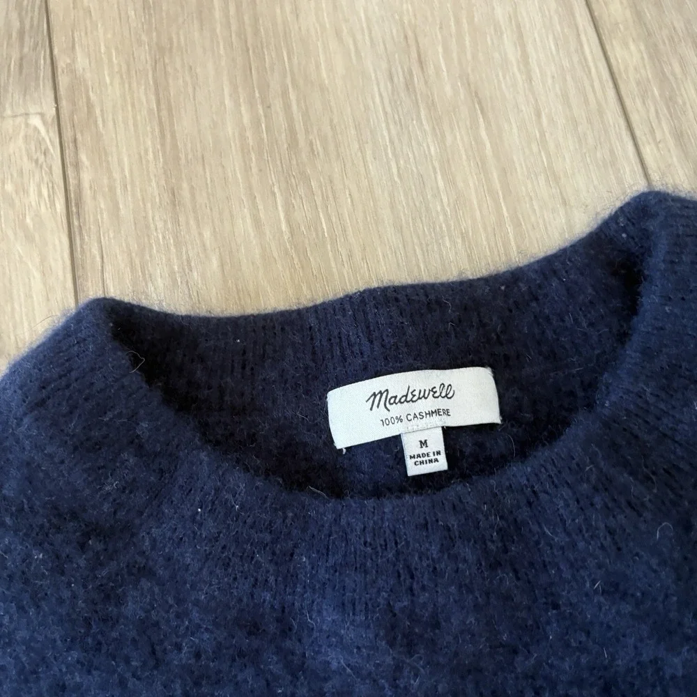 Madewell Cashmere Pullover Sweater Medium Blue Solid Long Sleeve Knit Top SHRUNK